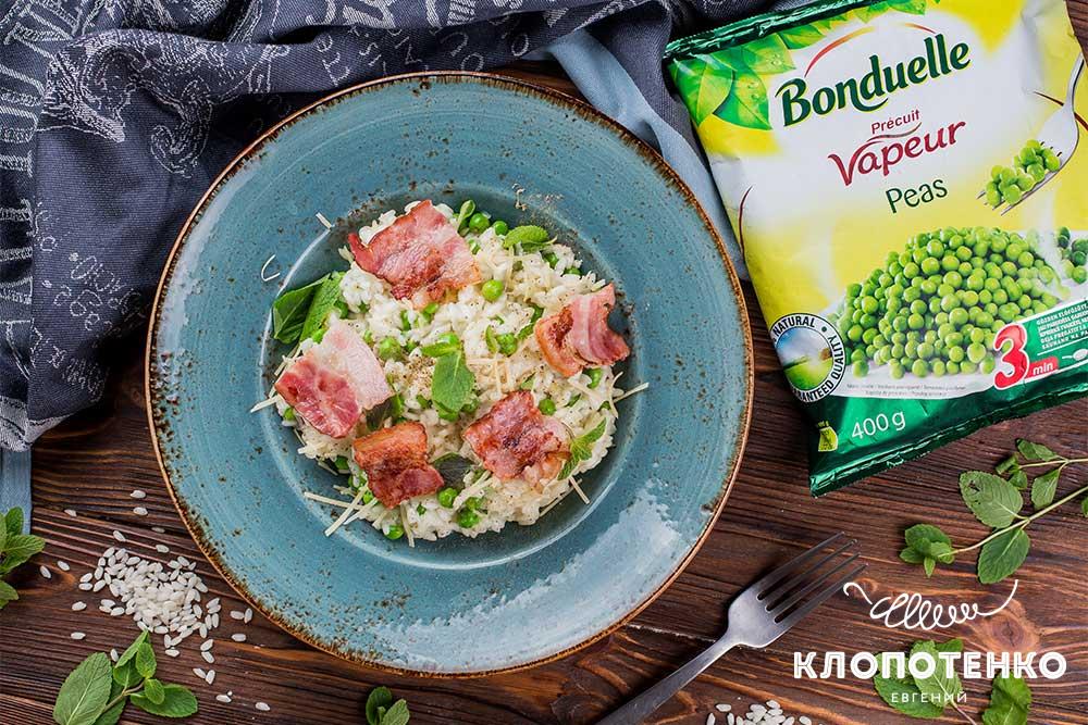Ризотто с зеленым горошком и беконом