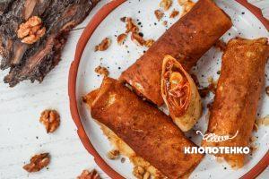 Crepes with nuts and sweetened condensed milk