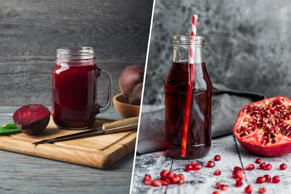 колаж соків гранату і буряка