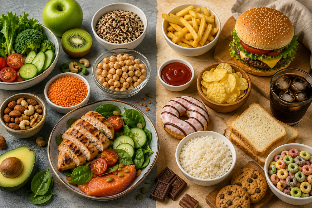 колаж з низькокалорійних продуктів