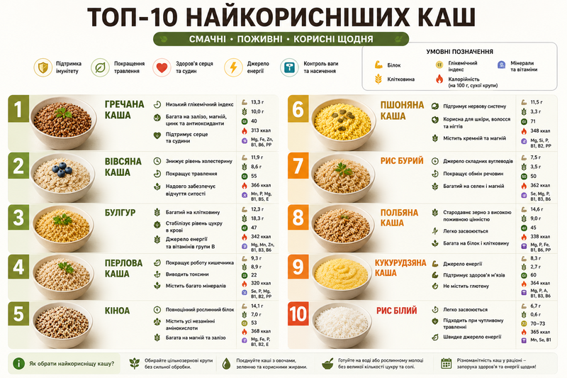 інфографіка топ-10 найкорисніших каш